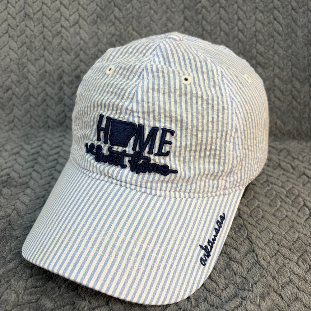 Home Free Arkansas Seersucker Hat Blue White Striped Cotton Baseball Cap OSFM